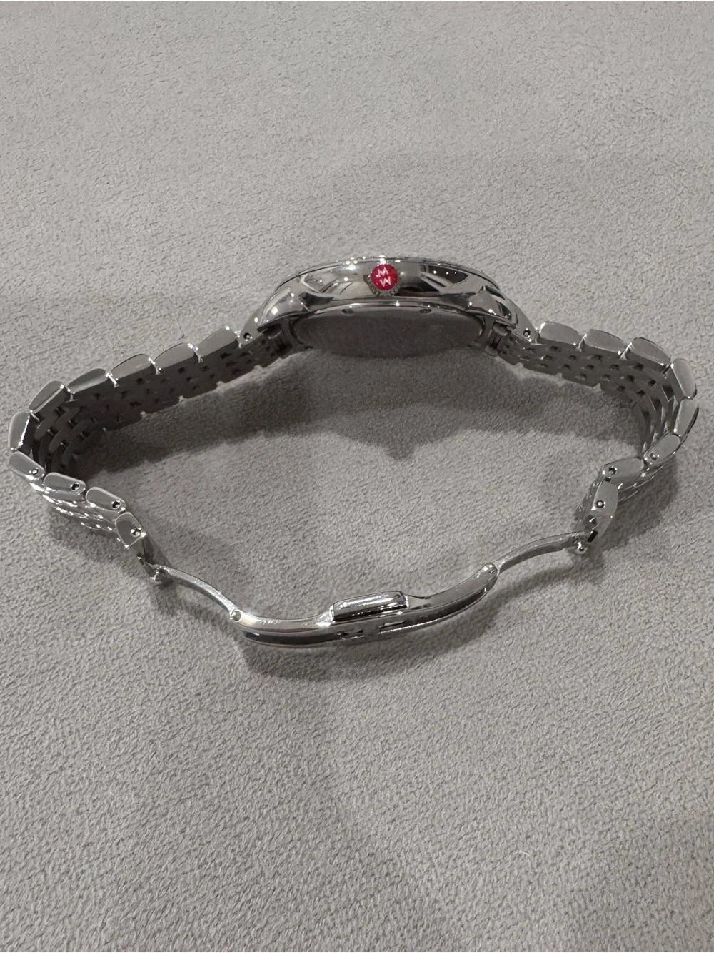 Michele Serein Collection Silver Bracelet Black MOP Dial Diamond Bezel Watch